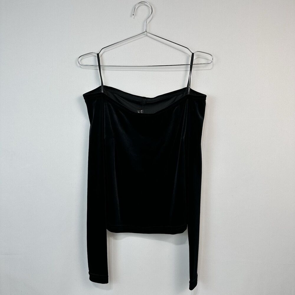 Vintage Scott McClintock Top Womens Large Black Velvet Off Shoulder Y2K